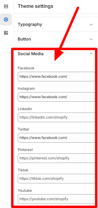 Social Media Settings Screenshot