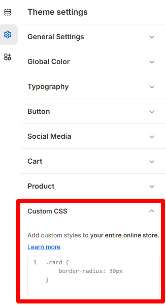 Custom CSS Settings Screenshot